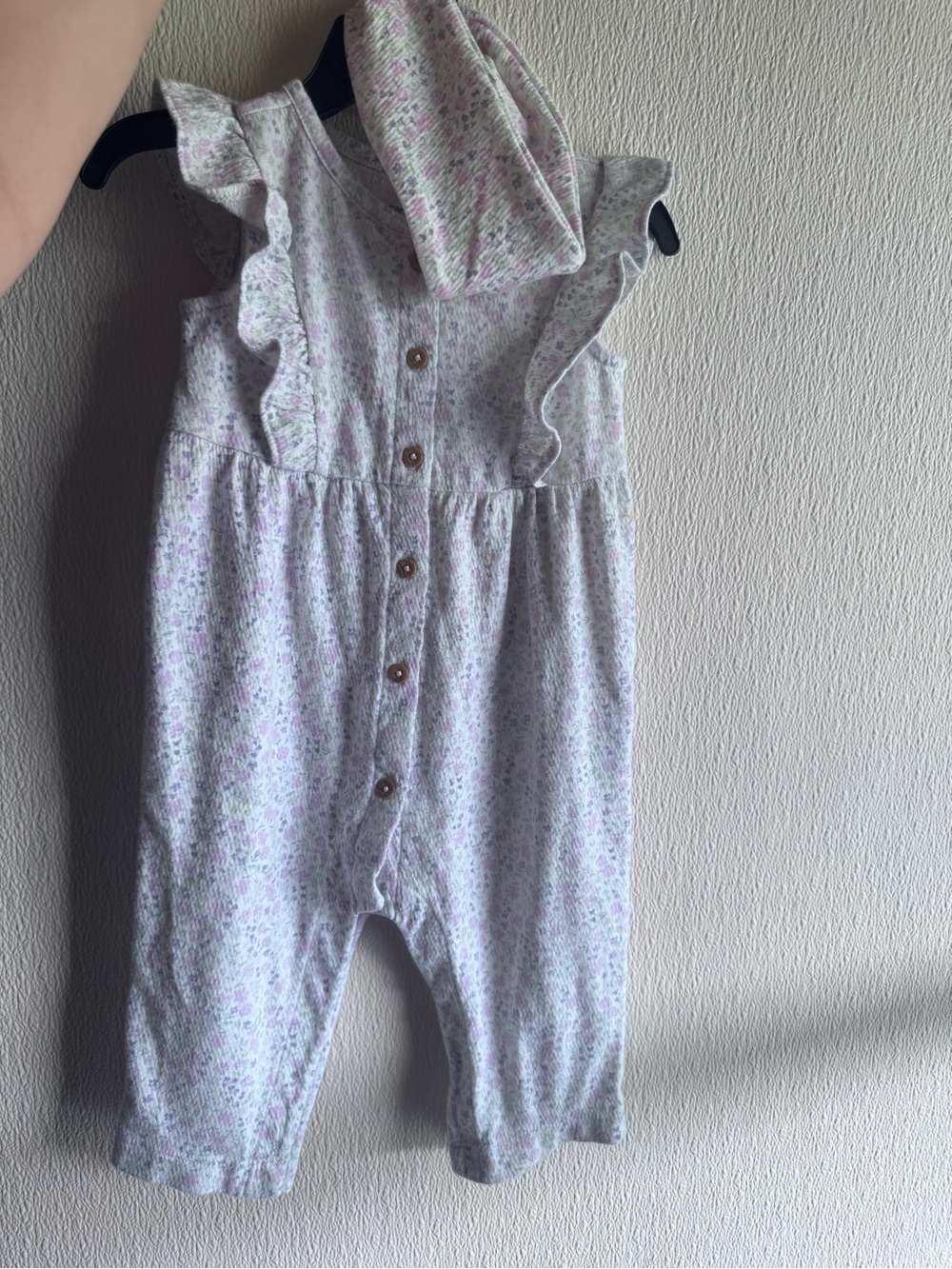 Carter's Lavender Floral Ruffle Romper with Hat